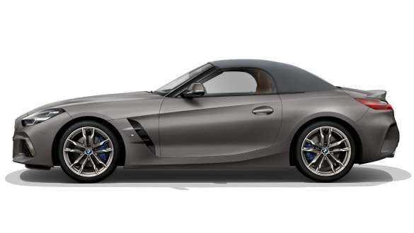 BMW Z4 M40i Roadster G29 с мягкой складывающейся крышей Аэродинамический пакет M автомобиля BMW Z4 M40i Roadster G29 2019 в эксклюзивном цвете BMW Individual Морозный Серый металлик, вид сбоку