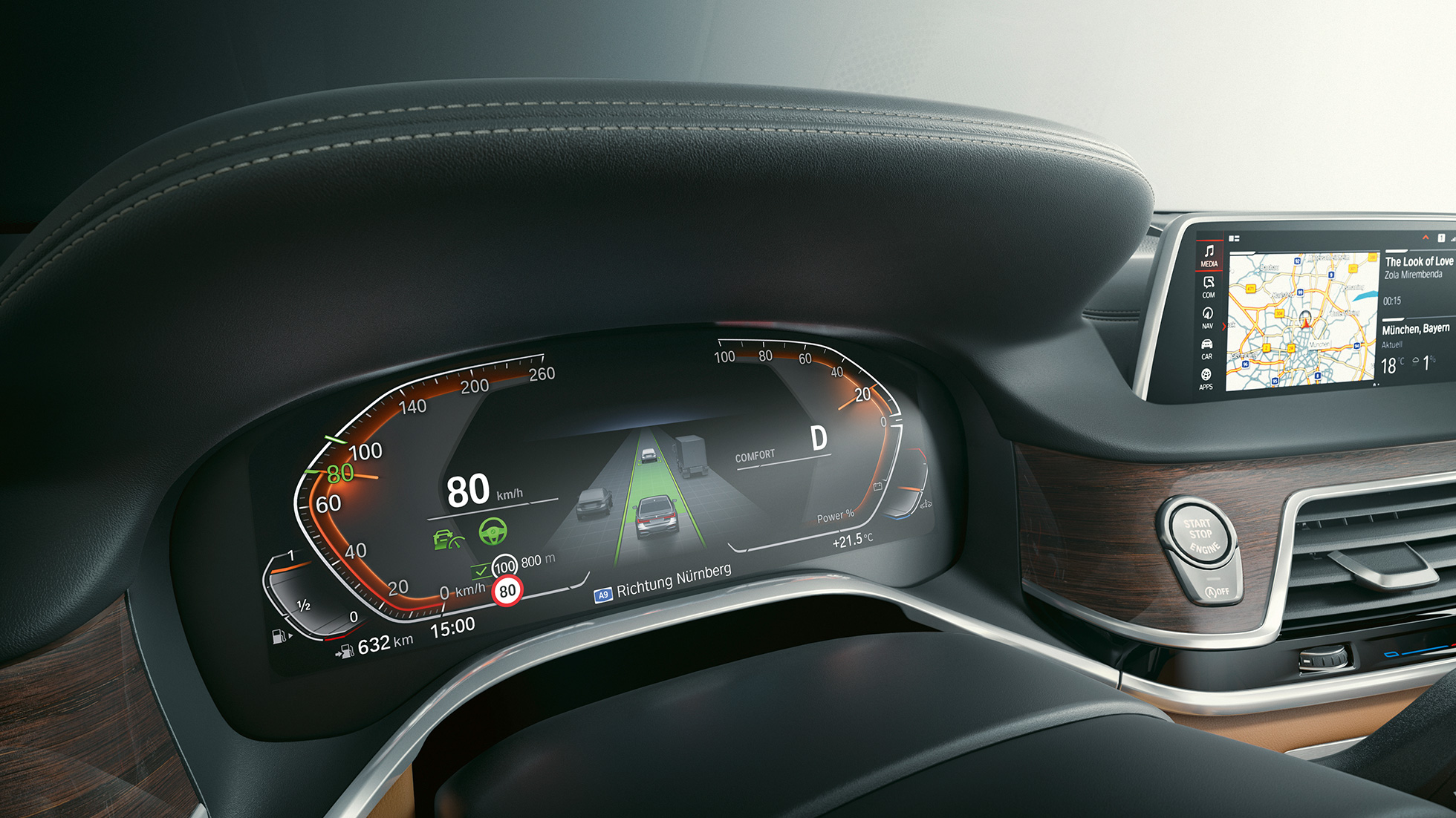 BMW 7 серии Седан: BMW Live Cockpit Professional BMW 7 серии Седан: крупный план приборной панели BMW Live Cockpit Professional