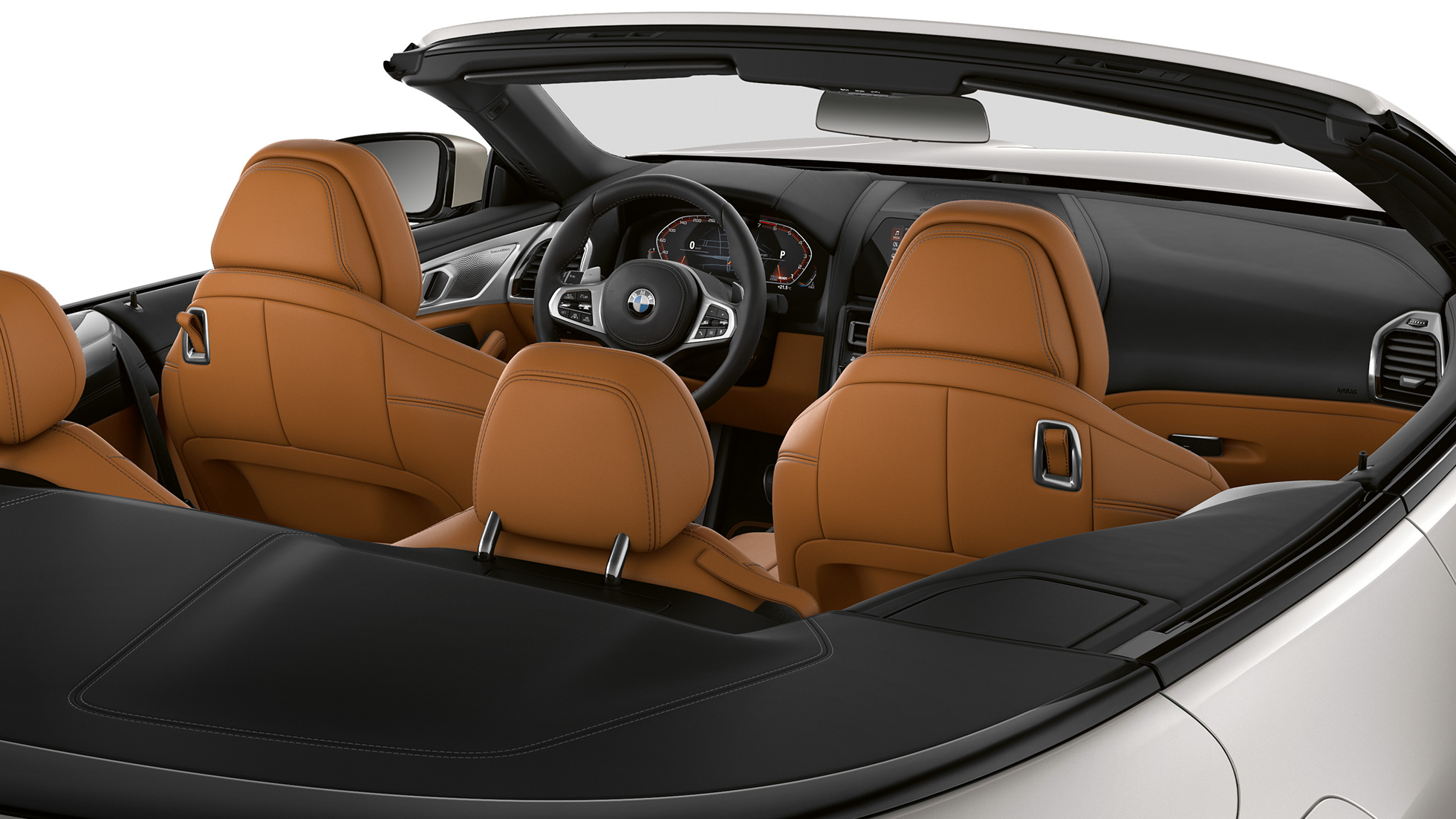 BMW M850i xDrive, интерьер, мягкий верх опущен. BMW M850i xDrive, интерьер, мягкий верх опущен.