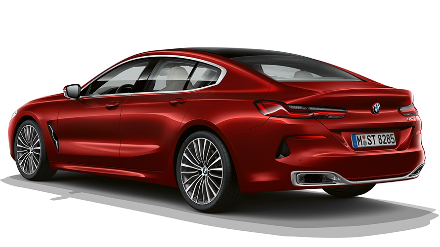 BMW 8 серии Gran Coupé, Impulsive Heat вид сзади с поворотом в три четверти
