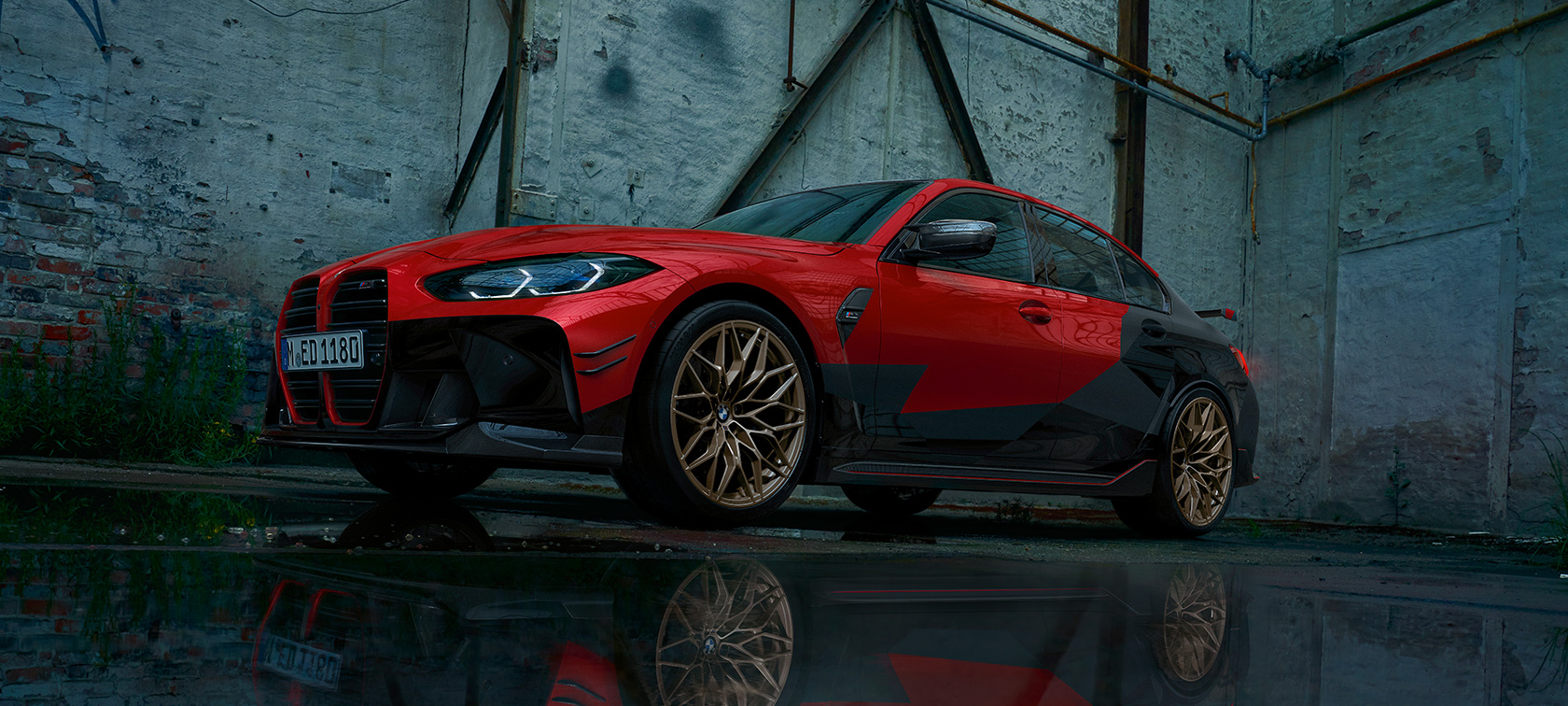 BMW M3 седан G80 2020 с деталями BMW M Performance BMW M3 Competition G80 2020, вид сбоку в три четверти с деталями M Perfromance