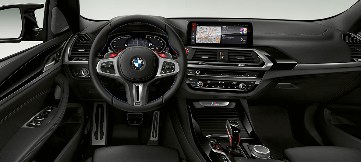 BMW X3 M, кожаный руль М. BMW X3 M, салон, кабина, кожаный руль М с контрастной строчкой М.