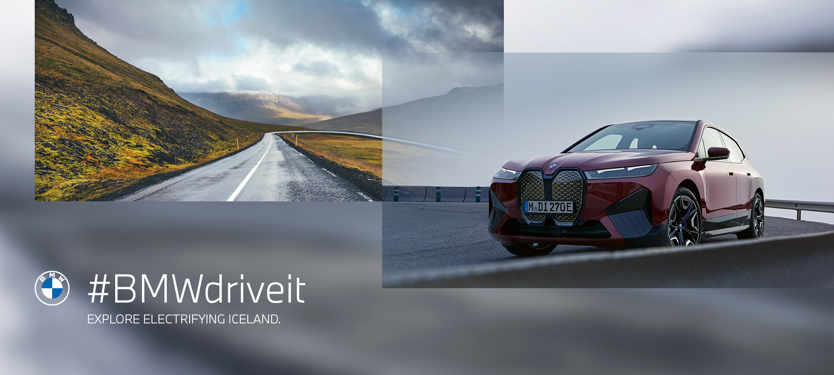 Электрический SUV BMW iX i20 2021 xDrive50 Электрический SUV BMW iX i20 2021 xDrive50 цвета Aventurin Red перед береговой линией